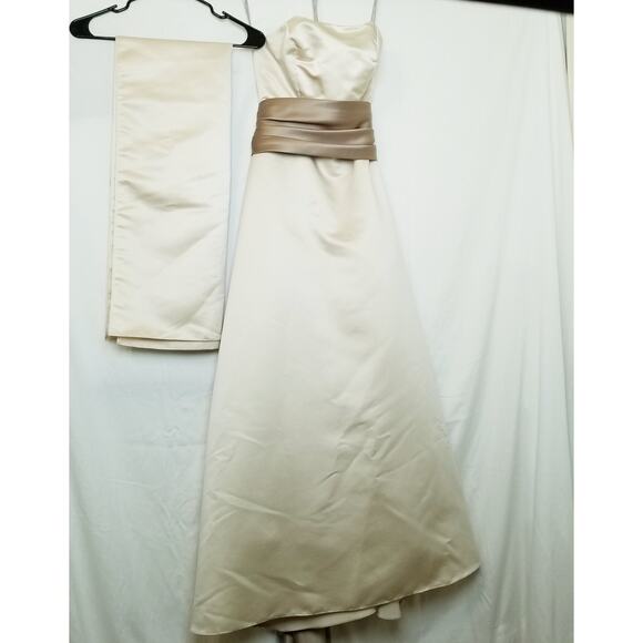 Bill Levkoff Champagne Satin Formal Bridesmaids Evening Prom Long Dress Size 6 - Picture 1 of 12